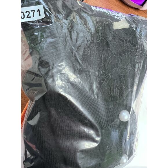 Karl Lagerfeld Paris Black Lace Back Women's XL Pearl Buttons Retro Elegant New - Picture 10 of 10